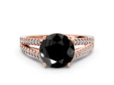 Rose gold Fancy Black Round Cut Solitaire Split Shank Pavé Diamond Engagement Ring