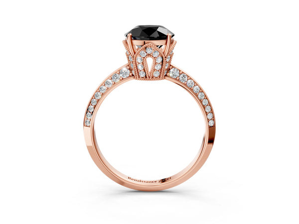 Rose Gold Round Graduated Pave Engagement Ring Setting for Black Center