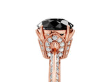 Rose gold Fancy Black Round Cut Solitaire Split Shank Pave Diamond Engagement Ring with Four-Prong Setting_29