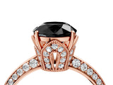 Rose gold Fancy Black Round Cut Solitaire Split Shank Pave Diamond Engagement Ring with Four-Prong Setting_4