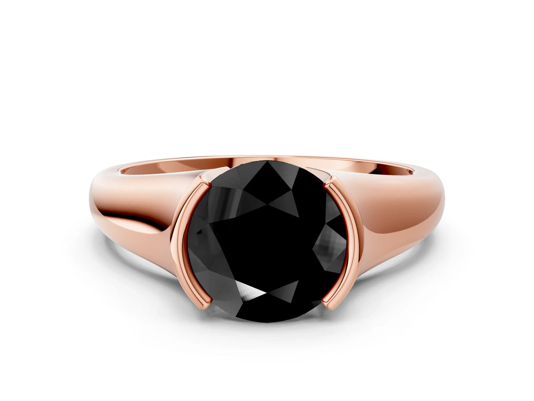 Rose gold Fancy Black Round Cut Solitaire Tension Set Diamond Ring with Split Shank Band