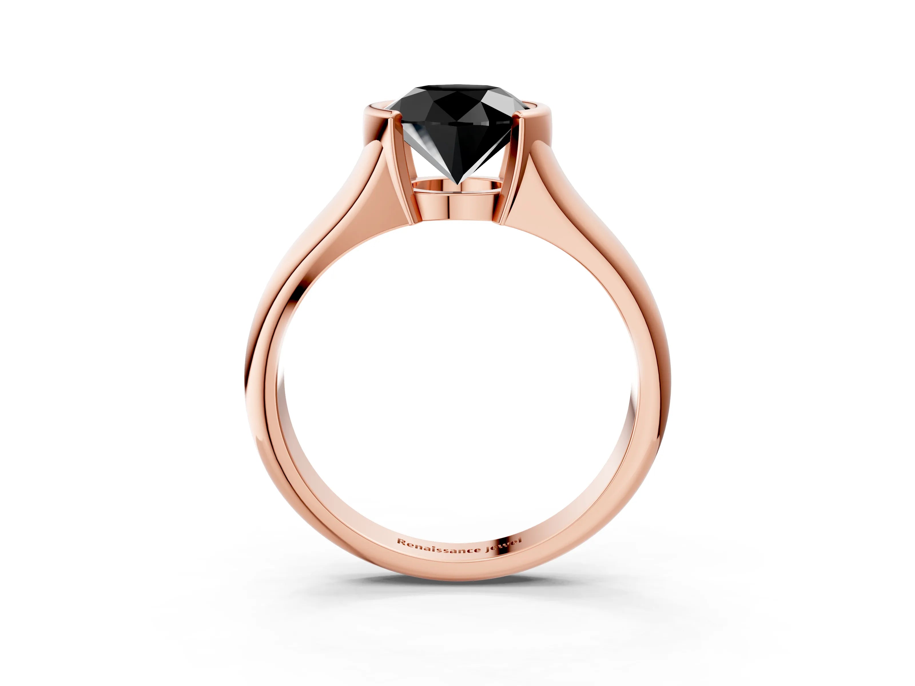 Rose gold Fancy Black Round Cut Solitaire Tension Set Diamond Ring with Split Shank Band_3