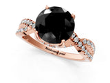Rose gold Fancy Black Round Cut Solitaire Twist Pave Diamond Engagement Ring with Prong Setting_1