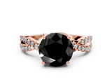 Rose gold Fancy Black Round Cut Solitaire Twist Pave Diamond Engagement Ring with Prong Setting_24