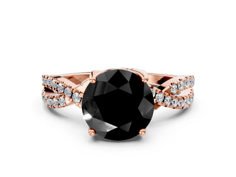 Rose gold Fancy Black Round Cut Solitaire Twist Pave Diamond Engagement Ring with Prong Setting_24