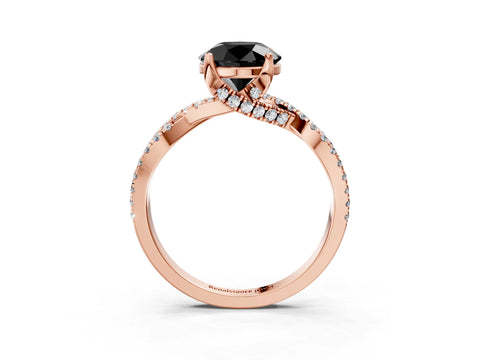 Rose gold Fancy Black Round Cut Solitaire Twist Pave Diamond Engagement Ring with Prong Setting_27