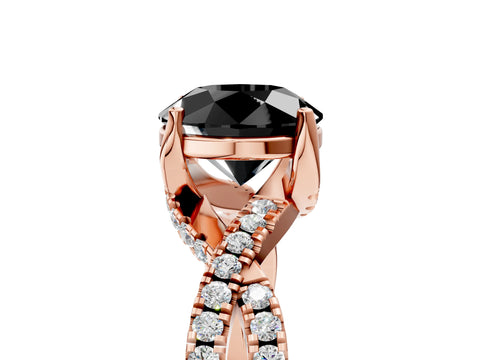 Rose gold Fancy Black Round Cut Solitaire Twist Pave Diamond Engagement Ring with Prong Setting_29