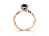 Rose gold Fancy Black Round Cut Solitaire Twist Pave Diamond Engagement Ring with Prong Setting_3