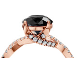 Rose gold Fancy Black Round Cut Solitaire Twist Pave Diamond Engagement Ring with Prong Setting_4