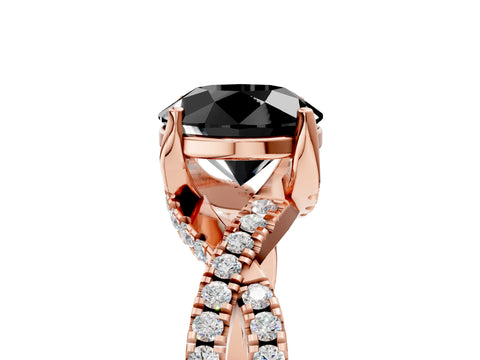 Rose gold Fancy Black Round Cut Solitaire Twist Pave Diamond Engagement Ring with Prong Setting_5