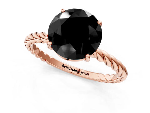 Rose gold Fancy Black Round Cut Solitaire Twisted Band 4-Prong Ring_1
