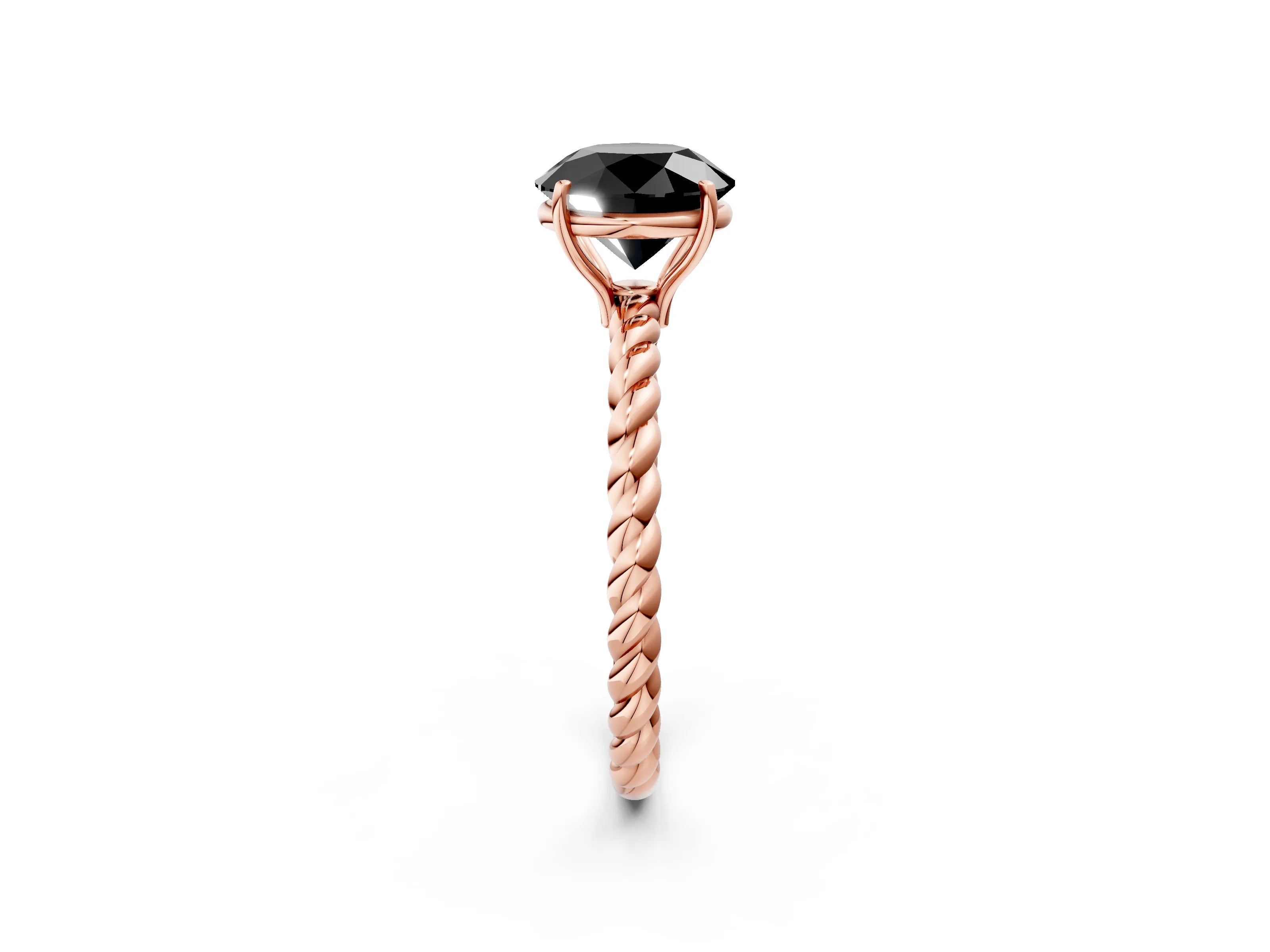 Rose gold Fancy Black Round Cut Solitaire Twisted Band 4-Prong Ring_2