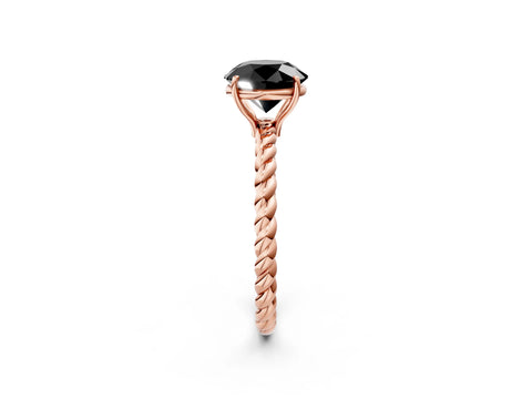 Rose gold Fancy Black Round Cut Solitaire Twisted Band 4-Prong Ring_2