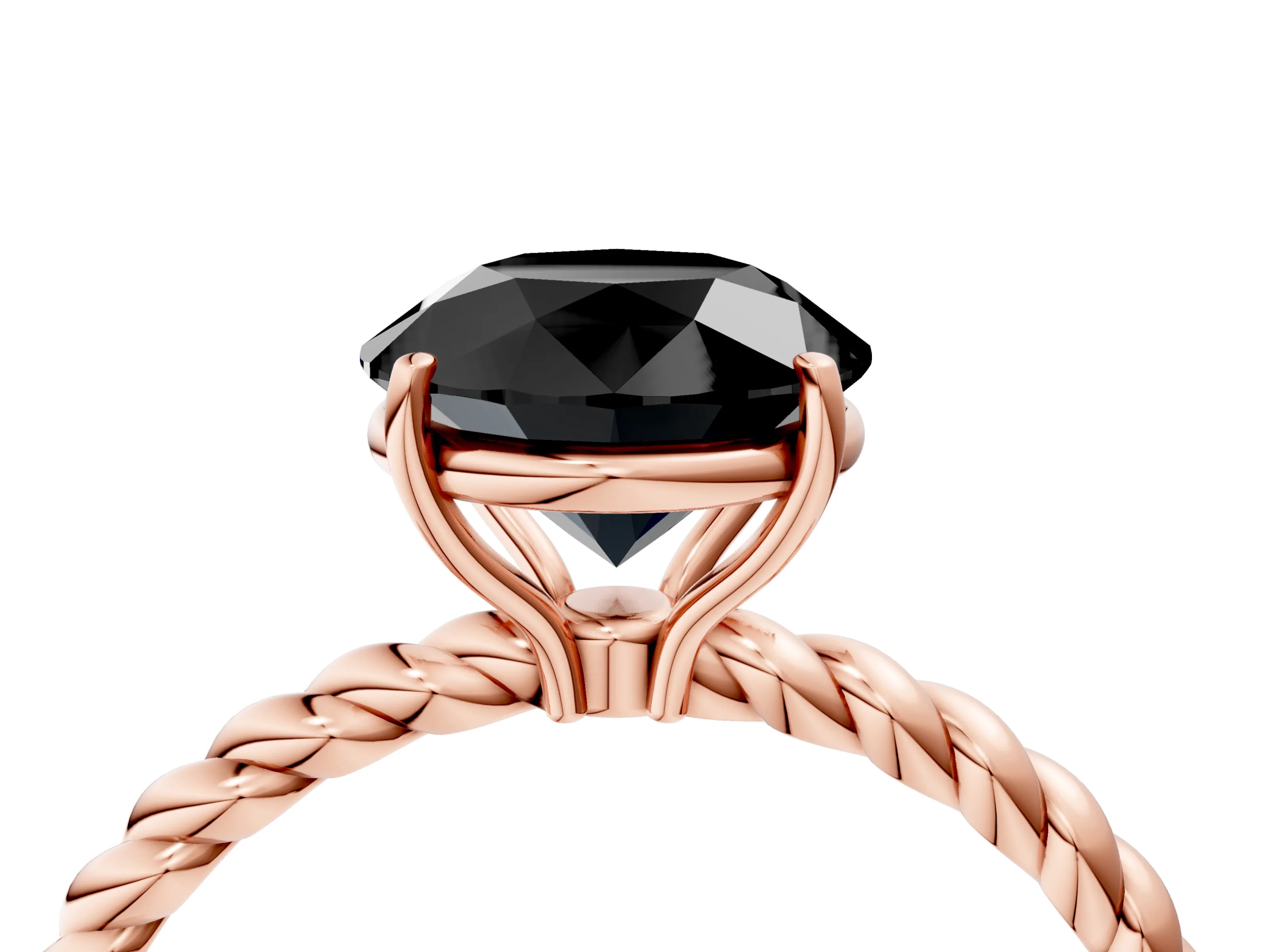 Rose gold Fancy Black Round Cut Solitaire Twisted Band 4-Prong Ring_4
