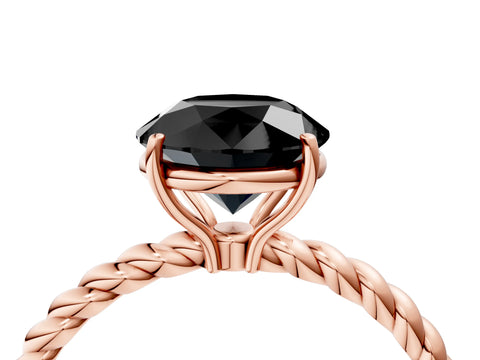 Rose gold Fancy Black Round Cut Solitaire Twisted Band 4-Prong Ring_4