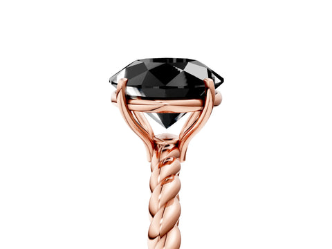 Rose gold Fancy Black Round Cut Solitaire Twisted Band 4-Prong Ring_5