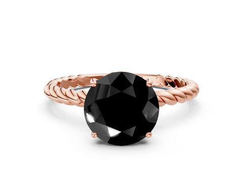 Rose gold Fancy Black Round Cut Solitaire Twisted Band 4-Prong Ring