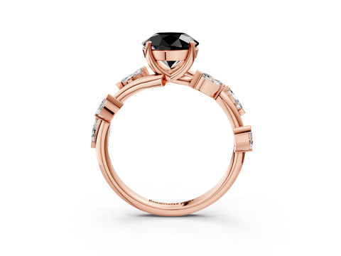 Rose gold Fancy Black Round Cut Solitaire Twisted Band Marquise Accent Prong Setting Ring_15