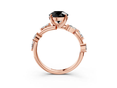 Rose gold Fancy Black Round Cut Solitaire Twisted Band Marquise Accent Prong Setting Ring_3