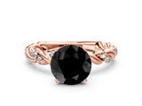 Rose gold Fancy Black Round Cut Solitaire Twisted Band with Pavé Accents and Four-Prong Setting