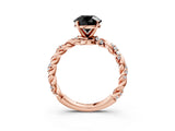 Rose gold Fancy Black Round Cut Solitaire Twisted Band with Pavé Accents and Four-Prong Setting_3