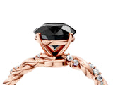 Rose gold Fancy Black Round Cut Solitaire Twisted Band with Pavé Accents and Four-Prong Setting_4