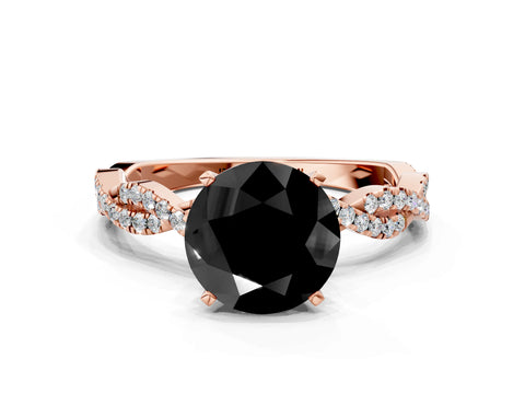 Rose gold Fancy Black Round Cut Solitaire Twisted Pave Band with Four-Prong Setting_3