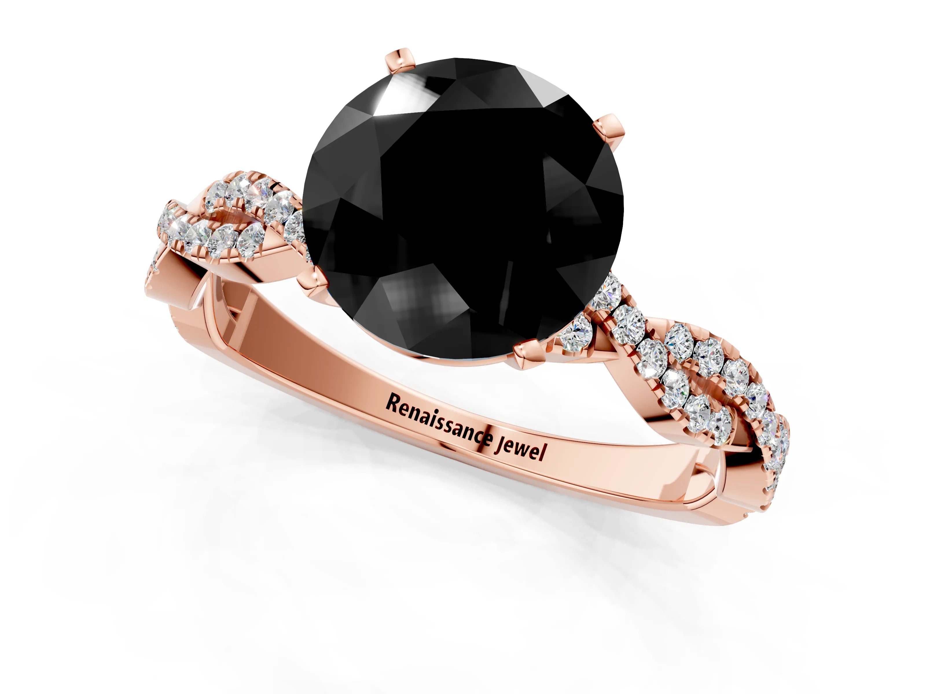 Rose gold Fancy Black Round Cut Solitaire Twisted Pave Band with Four-Prong Setting_4