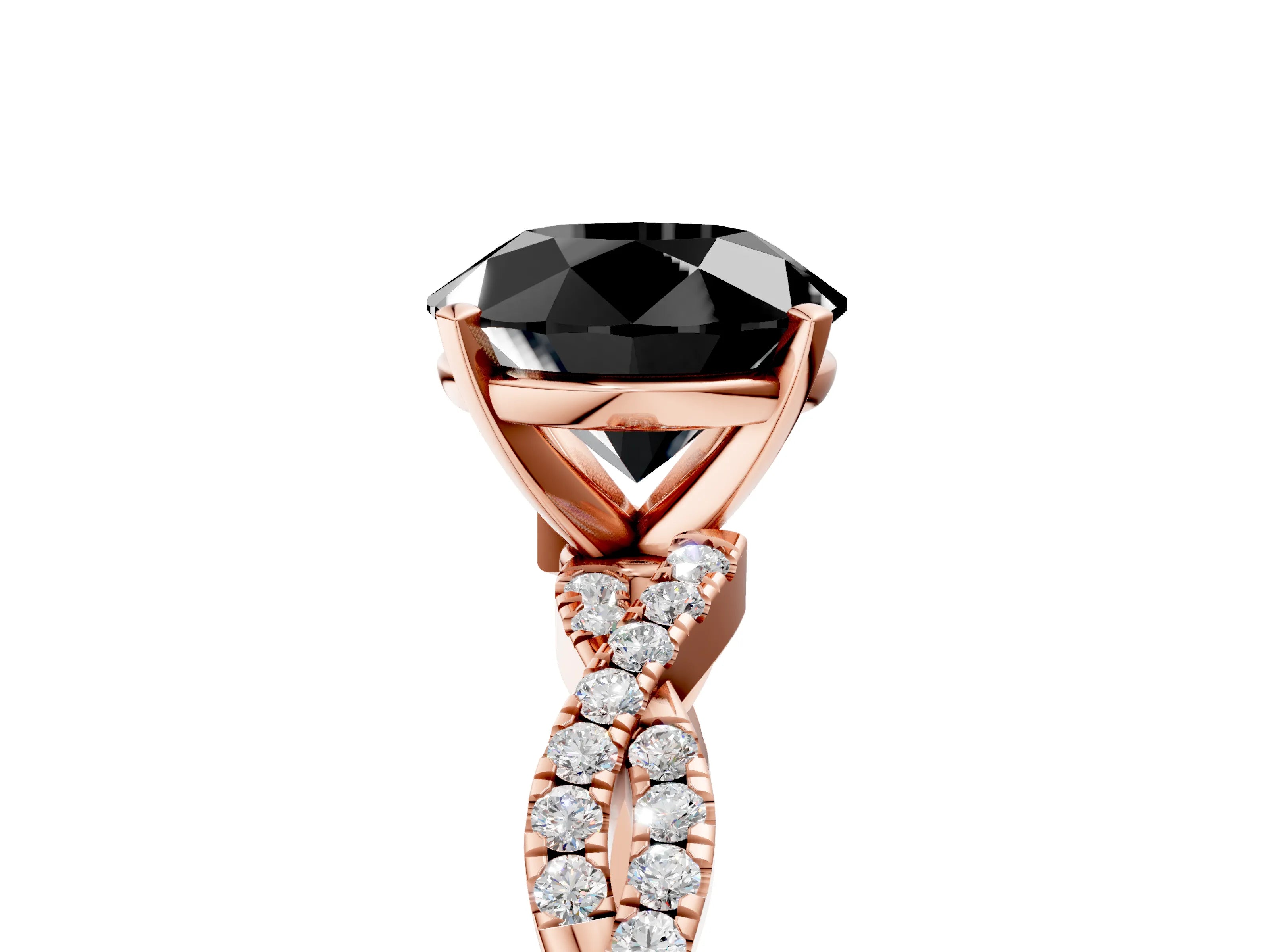Rose gold Fancy Black Round Cut Solitaire Twisted Pave Band with Four-Prong Setting_8