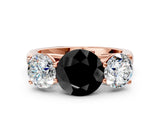 Rose gold Fancy Black Round Cut Three-Stone Diamond Ring with Prong Setting on a Classic Band_12