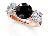 Rose gold Fancy Black Round Cut Three-Stone Diamond Ring with Prong Setting on a Classic Band_13