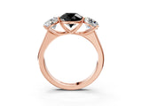 Rose gold Fancy Black Round Cut Three-Stone Diamond Ring with Prong Setting on a Classic Band_15