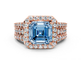 Rose gold Fancy Blue Asscher -Cut Halo Diamond Ring with Split Shank and Four-Prong Setting_50
