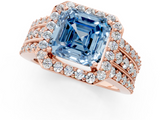 Rose gold Fancy Blue Asscher -Cut Halo Diamond Ring with Split Shank and Four-Prong Setting_51