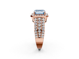 Rose gold Fancy Blue Asscher -Cut Halo Diamond Ring with Split Shank and Four-Prong Setting_52