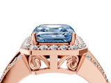 Rose gold Fancy Blue Asscher -Cut Halo Diamond Ring with Split Shank and Four-Prong Setting_54