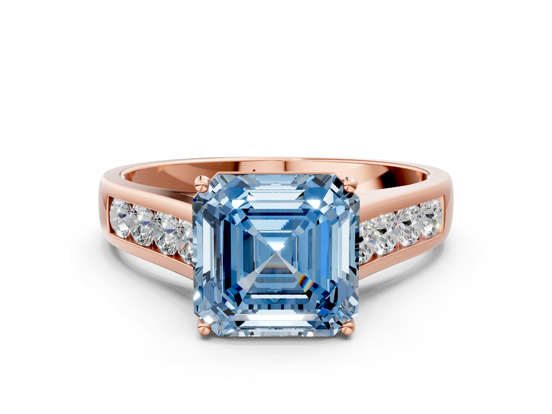 Rose gold Fancy Blue Asscher  Brilliant Channel-Set Solitaire Ring with Four-Prong Setting_53