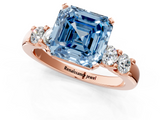 Rose gold Fancy Blue Asscher  Brilliant Cut Diamond Five-Stone Prong Set Engagement Ring with Channel Band_18