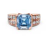 Rose gold Fancy Blue Asscher  Brilliant Diamond Channel Set Wide Band Ring with Bezel Setting
