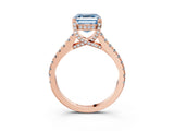 Rose gold Fancy Blue Asscher  Brilliant Diamond Solitaire with Pavé Band and Four-Prong Setting 3
