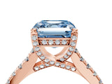 Rose gold Fancy Blue Asscher  Brilliant Diamond Solitaire with Pavé Band and Four-Prong Setting 4