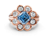 Rose gold Fancy Blue Asscher  Brilliant Flower Halo Diamond Split Shank Ring_29
