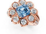Rose gold Fancy Blue Asscher  Brilliant Flower Halo Diamond Split Shank Ring_30