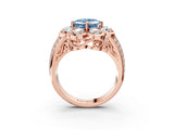 Rose gold Fancy Blue Asscher  Brilliant Flower Halo Diamond Split Shank Ring_32