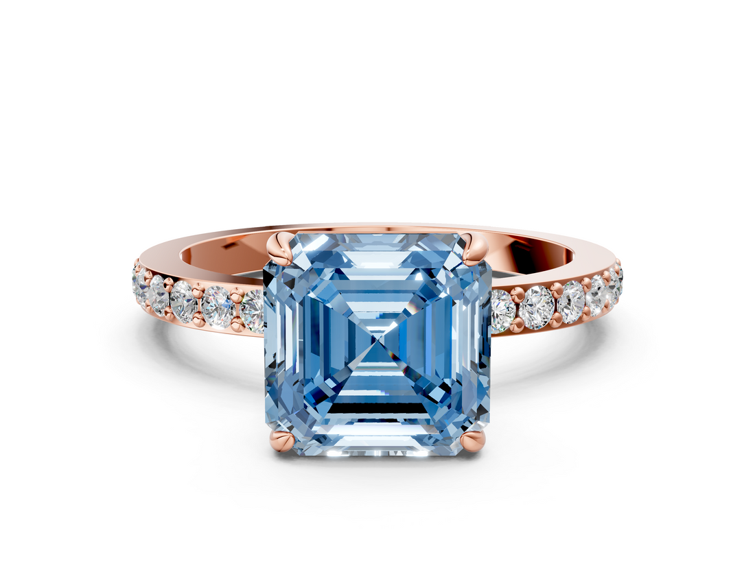 Rose gold Fancy Blue Asscher  Brilliant Pavé Band Solitaire with Four-Prong Setting_51