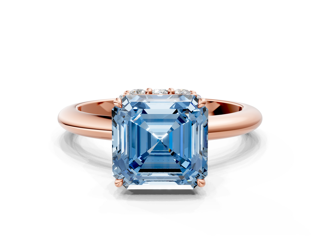 Rose gold Fancy Blue Asscher  Brilliant Solitaire Engagement Ring with Six-Prong Setting and Classic Band_18