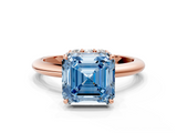 Rose gold Fancy Blue Asscher  Brilliant Solitaire Engagement Ring with Six-Prong Setting and Classic Band_18