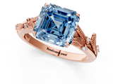 Rose gold Fancy Blue Asscher  Brilliant Solitaire with Leaf Motif Band and Four-Prong Setting_1