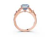 Rose gold Fancy Blue Asscher  Brilliant Solitaire with Leaf Motif Band and Four-Prong Setting_3