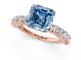 Rose gold Fancy Blue Asscher  Brilliant Solitaire with Pavé Band and Four-Prong Setting_1